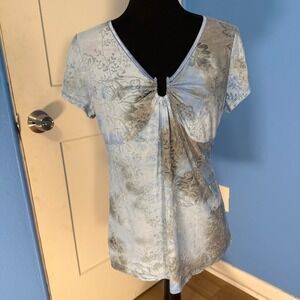 Cato Womens Babydoll Floral Fairycore Whimsy Y2K Keyhole V-Neck Top Medium